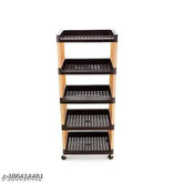 Brown and cream 5-layer multipurpose storage organizer for kitchen and office, wheels included (Bience New 2024)